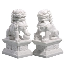 DauQiud Foo Dogs Statues Pair, Chinese Fu Foo Dogs Guardian Lion Statues Beijing Lions Ornaments 2024 Feng Shui Home Decor Indoor Outdoor Ward Off Evil Energy (Large)
