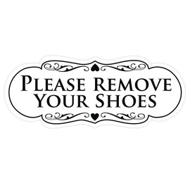 All Quality Designer Please Remove Your Shoes Wall or Door Sign - No Shoes Signage | Easy Installation - White - Medium (1 Pack)
