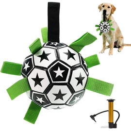FRANCISCO Juguetes para Perros Balón de Fútbol,Pelota de Fútbol para Perros con Pestañas de Agarre, Pelota de Práctica Perro Duradera para Perros, Juguete Interactivo para Tirar de Perros. (Estrellas)