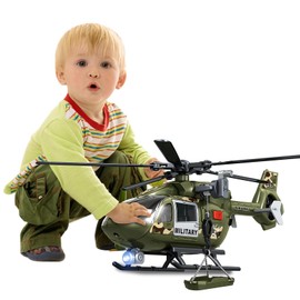 XUEXUE Green Military Toy with Large Helicopter, Army Toy with Lights and Sounds, Birthday Gift for 2 3 4 5 Year Old Boys and Girls. (Military Helicopter)
