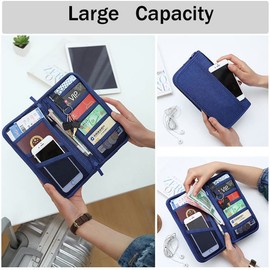 Veyarien Travel Passport Wallet Holder, Holiday Essentials Document Organiser Pouch Credit Cards Ticket IDs Keys Smartphone Holders for Men Women (Blue)