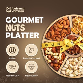 Round Serving Tray 242 x 242 x 3 Gourmet Nut Platter - 6 Assortments of Premium Nuts - Festive Holiday Nuts Gift Baskets | Holiday Mixed Box, Gourmet Food, Sympathy Gift Baskets, Round, Kosher, USA Made