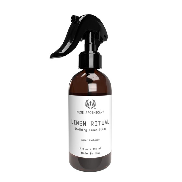 Muse Bath Apothecary Linen Ritual - Aromatic, Soothing, and Relaxing Linen Mist, Laundry and Fabric Spray - Infused with Natural Aromatherapy Essential Oils - 4 oz, Amber Cashmere