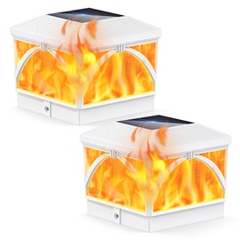 LETMY 2 Pack Solar Flame Post Cap Lights Outdoor- Flickering Flame & Warm Light 4x4 Fence Post Solar Lights Outdoor Waterproof for Fence, Garden, Yard, Deck, Patio Decor, 4X4 Vinyl Wooden Posts(White)