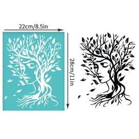 OLYCRAFT 2Pcs 11x8.6 Inch Woman Face Silk Screen Stencil Tree Pattern Self-Adhesive Silk Screen Printing Stencil Mesh Stencils Transfer Home Decor for DIY T-Shirt Pillow Fabric Decoration