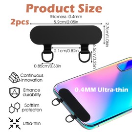 2 Pcs 2 Way Phone Lanyard Tab Metal Phone Tether Tab Double Buckle Hole Ring Cell Lanyard Patch Tab No Adhesive Cell Phones Strap Replacement Part Black