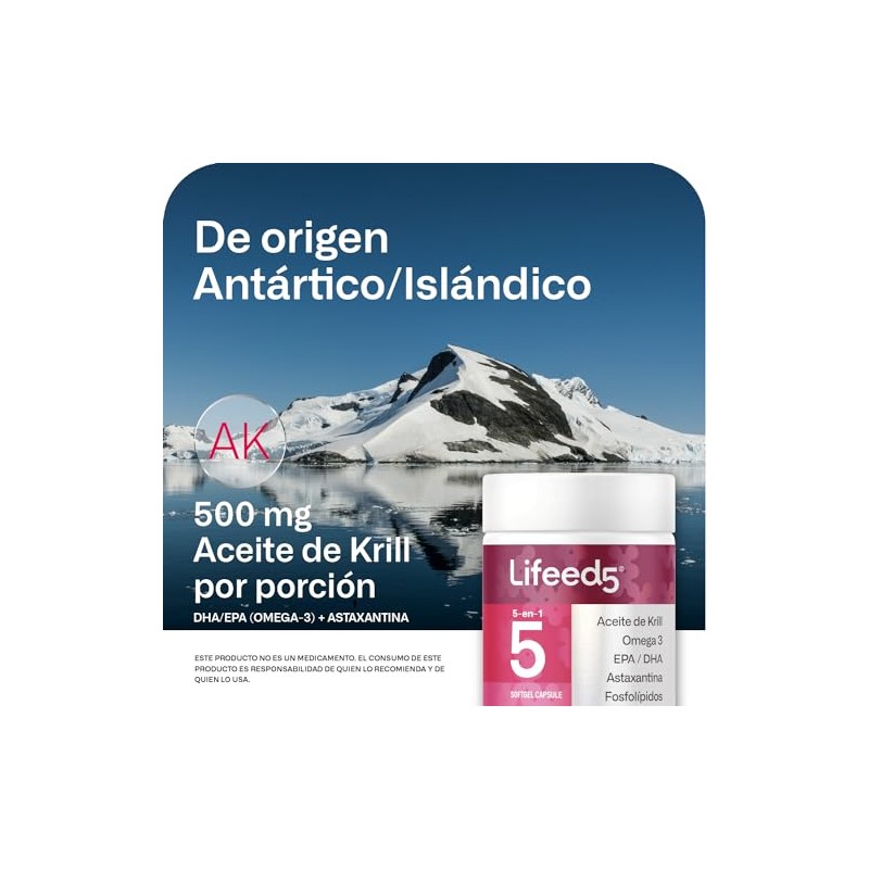 LIFEED Aceite de Krill Antrtico 500 mg con Astaxantina Omega