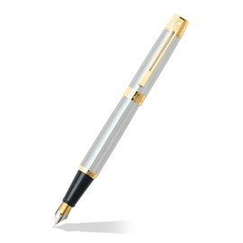 Sheaffer 300, Brushed Chrome, Gold Tone Trim, Fountain Pen: Medium Nib (E0932753)