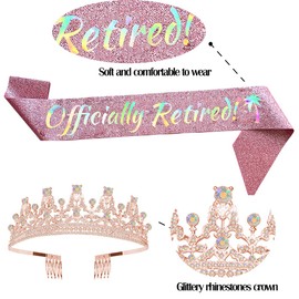 ALRBE TIN Women's Officially Retired Crown & Sash Set - Rose Gold Tiara, Sash for Retirement Party Events, Supplies & Decorations