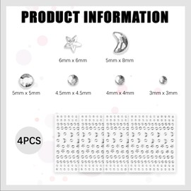 Pack of 4 Moon Face Gemstones Glitter Stones Stickers, Face Art Stickers, Face Gemstones, Temporary Tattoo Stones, Face Face Body for Party, Make-Up, Festival (Silver)
