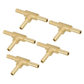 PATIKIL 5/32" Barb Tee Fitting, 5 Pcs 3 Way Union T-Shaped Brass Hose Barbed Fittings Intersection for Water Fuel Air Oil Gas Lightweight