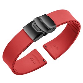 ULLCHRO Fluororubber Watch Strap - Fast Release Cut-to-Size 18mm 19mm 20mm 21mm 22mm FKM Rubber Watch Band with Buckle Soft Universal Waterproof Replacement Band Strap for Men Women (21mm,Red)