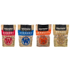 Western BBQ Premium‎ Wood Smoking Chips Variety (Pack of 4) Cherry, Hickory, Mesquite, Pecan