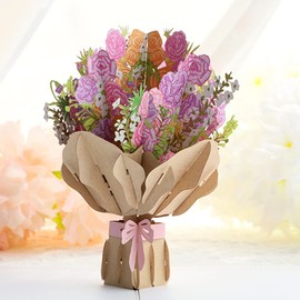 Pop-Up Card Flowers 3D, Flower Card for Women, Popup Greeting Card, with Bouquet, Colourful Flower Card, 15 cm x 20 cm, Birthday Card, 11D Pop Up, Wedding Card with Delicious