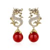Peasimy Chinese Style Dragon Stud Earrings for Women Girls Vintage
