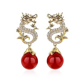 Peasimy Chinese Style Dragon Stud Earrings for Women Girls Vintage Punk Animal Totem Earrings Cubic Zirconia Pearl Rhinestone Dragon Statement Earrings Jewelry Gift, Metal, No Gemstone