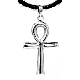 Kiss of Leather Delicate Ankh Pendant Made of 925 Sterling Silver with Cotton Cord, Sterling Silver, No Gemstone