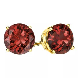 Paris Jewelry 14k Yellow Gold Plated 2 Carat Round Created Garnet CZ Stud Earrings