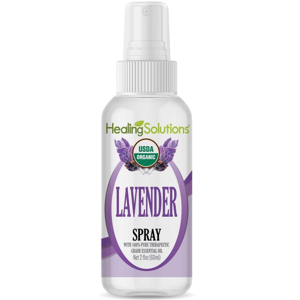Organic Lavender Spray – Water Infused with Lavender Essential Oil – Certified USDA Organic - 2oz Bottle by Healing Solutions