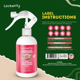 Locsanity Daily Moisturizing Refreshing Spray for Locs, Dreadlocks - Rose Water and Peppermint Hair Scalp Moisturizer, Dreadlock Spray - Natural Loc Care and Maintenance (8oz)