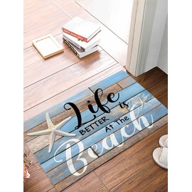 Ocean Coastal Starfish Door Mat, Life is Better at The Beach Front Door Mat Welcome Mats, Low-Profile Indoor Doormat for Bedroom Decor Living Room, Absorbent Non-Slip Floor Mats 20x32in Entryway Rug