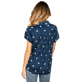 Tipsy Elves 4th of July Blue Patriotic Pocket Button Down for Women Size Large