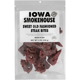 IOWA SMOKEHOUSE Steak Bites, Sweet Old Fashioned - Tender Nugget Meat Snack - All Natural & Gluten Free - 9g of Protein, All USA Beef - 8 Oz (resealable bag)
