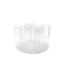 Marketing Holders 6 Pack Rotating Brochure Holder for 4 Inch Wide Trifolds and Rack Cards 4 Pocket Spinning Literature Carousel Clear Acrylic with White Base Retail and Office Countertop Display