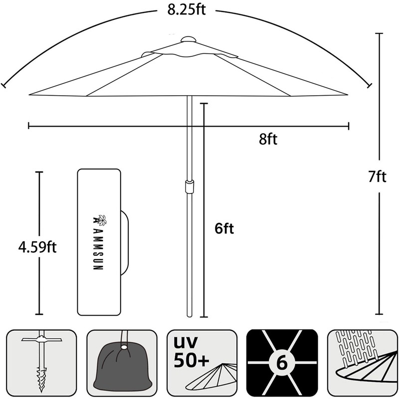 AMMSUN 8ft Large Beach Umbrellas for Sand Heavy Huty Wind
