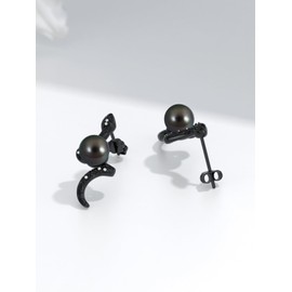 KANNSOAR Tahitian Black Pearl Earrings 925 Sterling Silver Black Snake Stud Earrings Animal Snake Jewelry Pearl Gift for Wife Women Mom Jewelry for Wedding Birthday