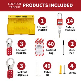 HiLKCO Lockout Tagout Station with Lockable Cover,Lock Out Tag Out Kits Electrical Storage Panel Set Industrial Grade with 1 Loto Station Board,14 Padlocks, 6 Lockout Hasps, 40 Tags,40 Ties,2 Pens