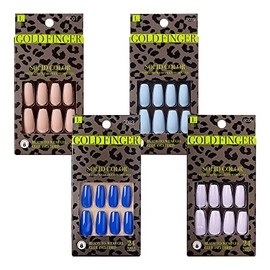 GoldFinger Press On Nails Full Cover Nails Glue On Nails Manicure Long Fake Nails with Glue (4 PACK)