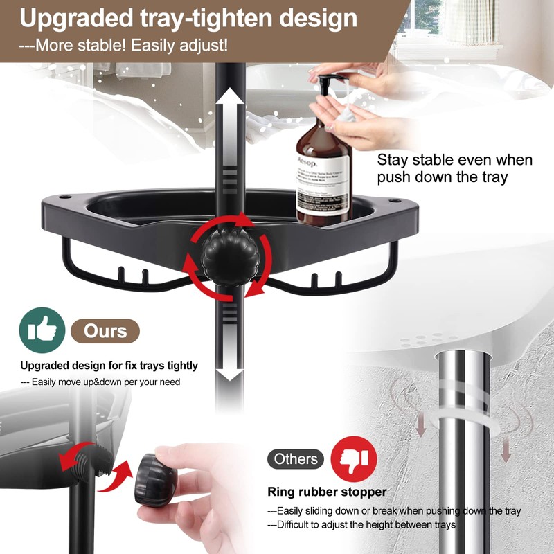 Corner Shower Caddy Tension Pole - Heavy Duty Floor to