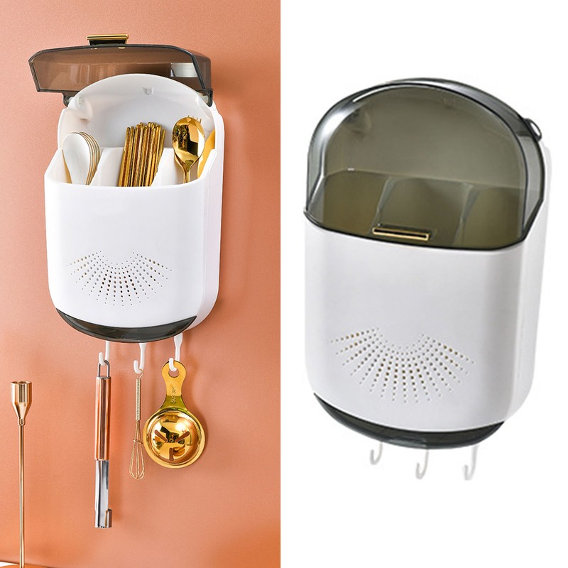 Wall Mounted Chopsticks Holder Dust Prevention 3 Compartments Large Capacity