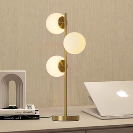 Kardleen Mid Century Modern Table Lamp White Glass Shade Nightstand Light for Bedroom Offices 3 Globe Table lamp Gold LED lamp