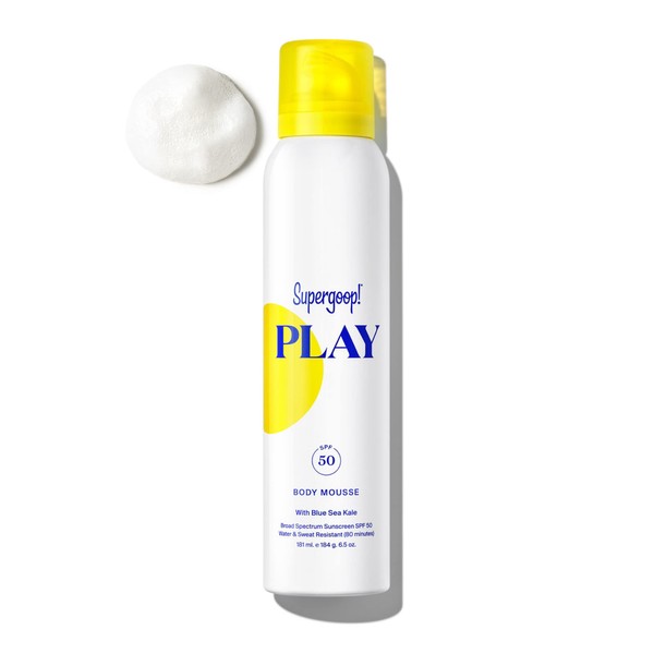 Supergoop! PLAY Body Mousse SPF 50 with Blue Sea Kale - 6.5 oz - Reef-Friendly, Broad Spectrum Whipped Sunscreen for Sensitive Skin - Fun to Apply - Great for Active Days