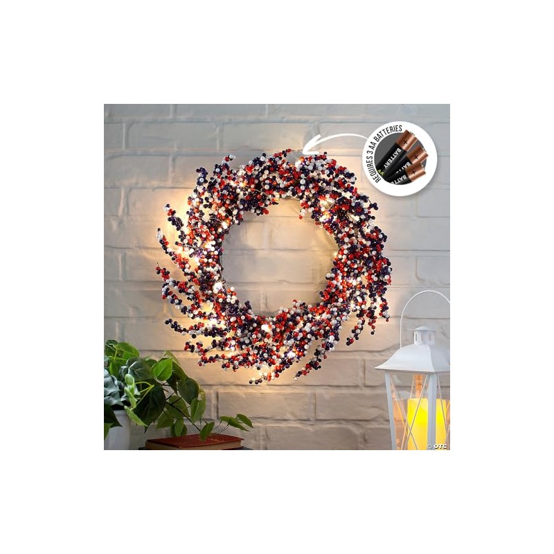 Light-Up Red White & Blue Patriotic Wreath