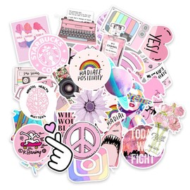 VSCO Stickers Aesthetic, 53 Pcs Vinyl Stickers for Laptops Waterproof Decals Trendy Vsco Girls Stuff, Hydro Flasks Stickers for Girl, Teens, Water Bottle, Skateboard, Luggage, Guitar, Phone, Scooter