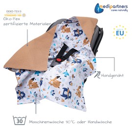 Medi Partners Swaddling Blanket Baby Seat 100% Cotton for Summer 85 x 85 cm Pram Cuddly Blanket Universal Baby Blanket Swaddling Blankets Baby Blanket Buggy Car Seat (Boho Animals with Beige Waffle)