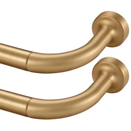 Lwiiom 2 Pack Wrap Around Curtain Rod for Windows 28 to 120 Inch, Internal Splicing 1 Inch Diameter Disc, Adjustable Room Darkening Curtain with Aluminum Finials and Brackets, Warm Gold