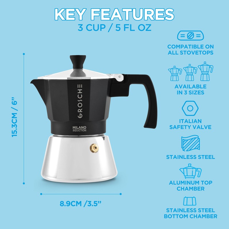 GROSCHE Milano Induction Stovetop Espresso Maker Moka Pot for Greca,