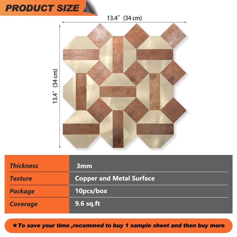 OYASIMI 10-Sheets Peel and Stick Backsplash Tiles, PVC Mixed Metallic
