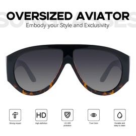 mosanana Retro Oversized Aviator Sunglasses for Women Men Trendy 70s Vintage Cool 2025 Fashion Big Shades Black Tortoise Gradient Grey MS52474