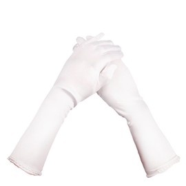 NICEYEA Flower Girls Long Satin Gloves Elbow Gloves Princess Dress Up Gloves with Pearl for Formal Wedding Prom Opera Gloves 1920s