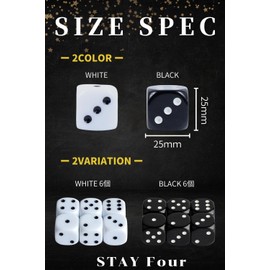 STAY Four Large 6 Pieces Easy to Read (Dice, 6 Sided Dice, 1.0 x 1.0 inches (25 x 25 mm) (White)