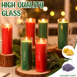 MTLEE 6 Pack Christmas Candles in Glass Cylinder Gifts for Women Men Aromatherapy Candles for Christmas Party Decoration Red and Green Soy Wax Votive Candles Bulk Candles for Christmas