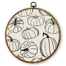 QZQE Retro Fall Pumpkin Round Wall Art Decor Framed, Neutral Autumn Minimalist Pumpkin Circle Canvas Prints, Rustic Farmhouse Fall Circular Wall Hanging Decor for Home Bedroom Living Room, 10x10 Inch