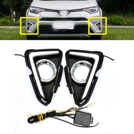 KITOCARTOP LED DRL with Amber Turn Signal Light Fit for 2016 2017 2018 Toyota RAV4 Front Bumper Fog Lamp Driving Light Daylight