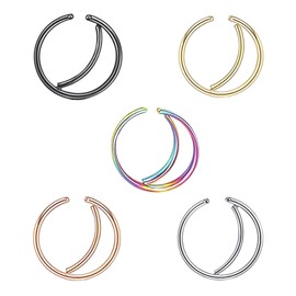 5 Pcs Double Hoop Nose Ring for Single Piercing Spiral Nose Ring Twist Nose Ring Hoop for Women Double Loop Nose Ring for Girls(C)