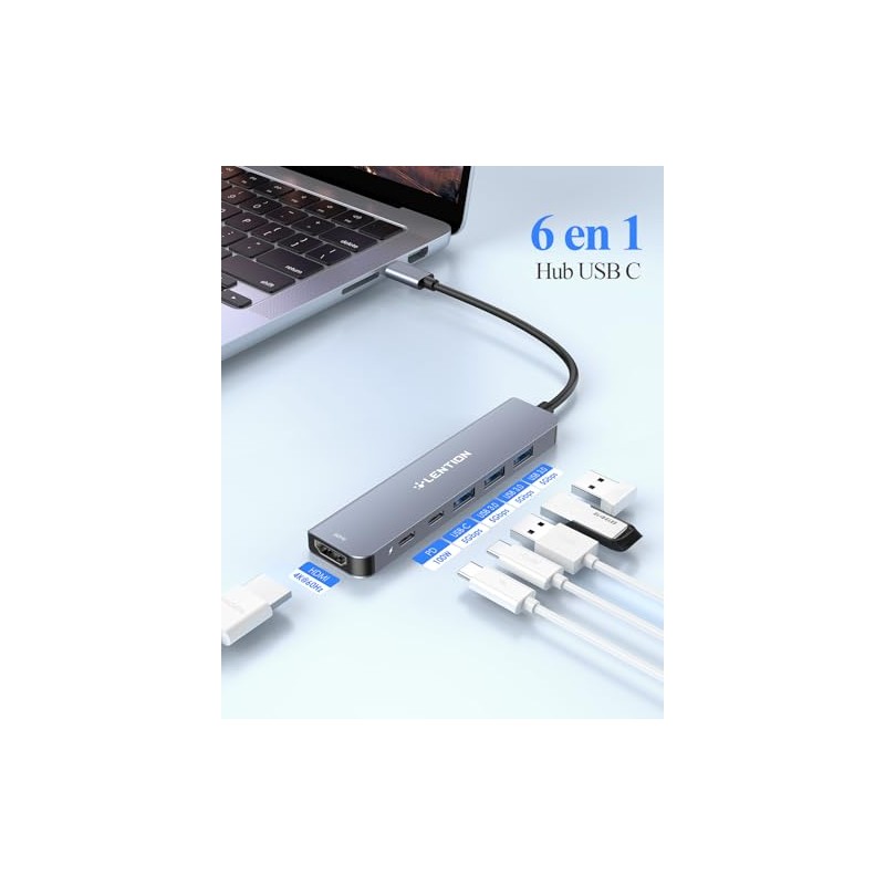 LENTION 6 en 1 Adaptador USB C a HDMI 4K60Hz,